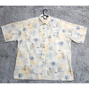 Windham Pointe Hawaiian Shirt Mens XXL 2XL Pineapples Palm‎ Trees Button Cotton